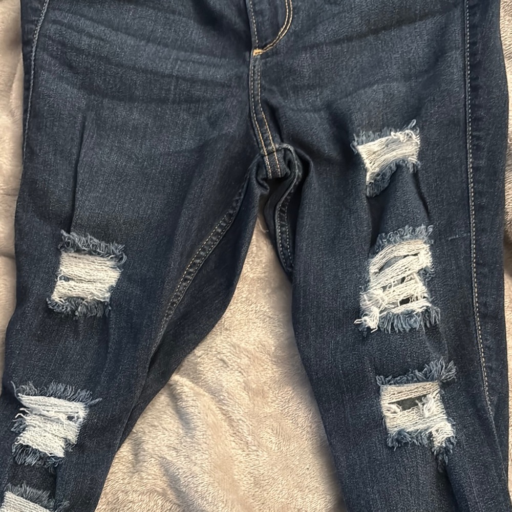 Hollister Dark Blue Ripped Straight Leg Jeans - Picture 2 of 4
